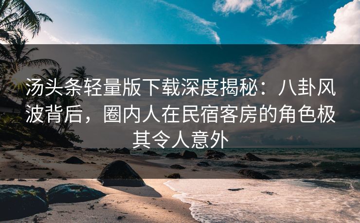 汤头条轻量版下载深度揭秘:八卦风波背后,圈内人在民宿客房的角色极其令人意外
